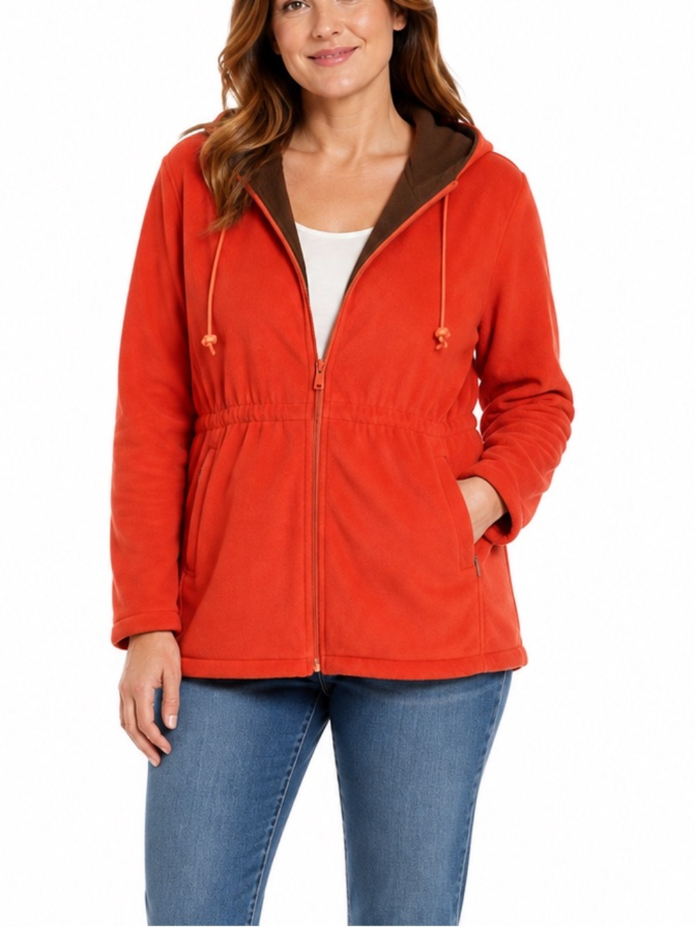 Junonia Reversible Orange & Brown Zip Up Hoodie With Toggle Cinch Waist. Size 2X